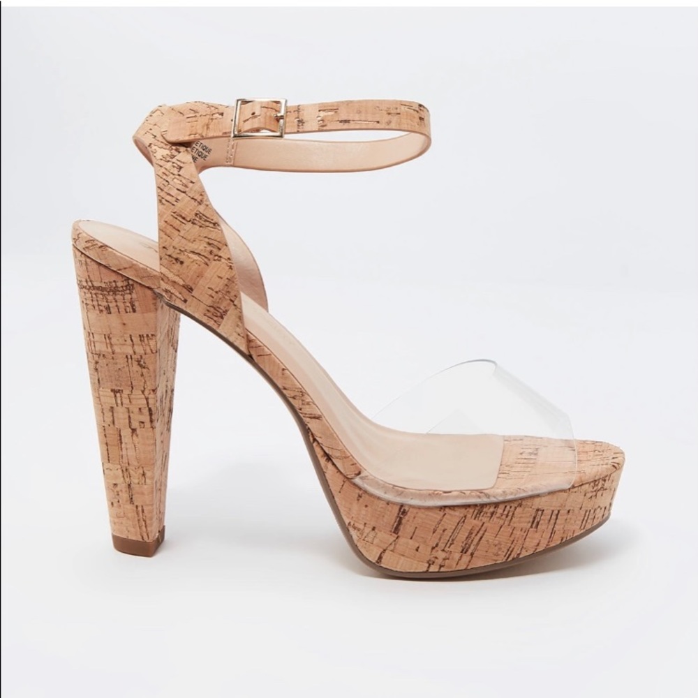NET! Cork High Heal Open Toe Shoe With Clear Strap